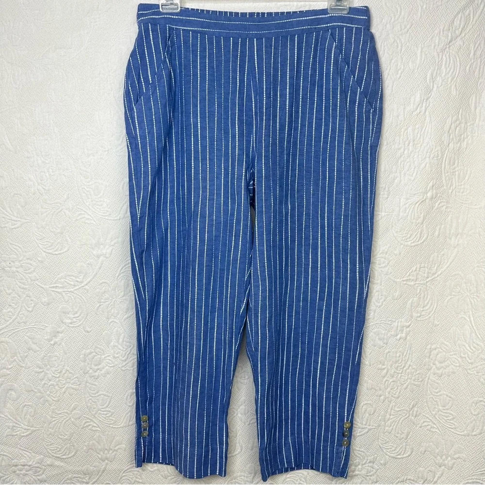 Habitat Linen Cotton Vertical Rope Stripe Wide Leg Crop Pants - Picture 2 of 13